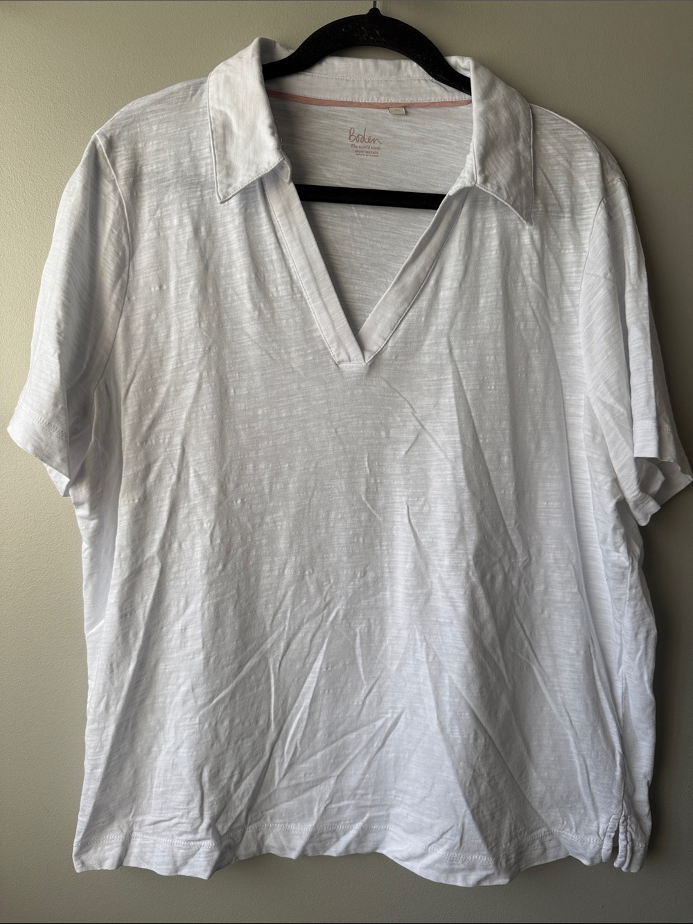 Boden White Short-Sleeve Polo-Style Shirt